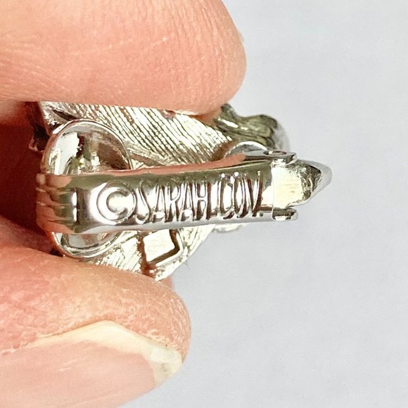 Vintage Sarah Coventry Rose Bud Flower Clip On Earrings Climber Silver Tone 70's - Picture 9 of 14